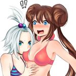  !! 2girls blush bra breast_biting breast_envy breasts cleavage homika_(pokemon) medium_breasts mei_(pokemon) multiple_girls pokemon pokemon_(game) pokemon_bw2 small_breasts upper_body yuri 