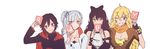  ahoge alphabet blake_belladonna breasts card cleavage ecru multiple_girls one_eye_closed ruby_rose rwby scar scar_across_eye smile weiss_schnee yang_xiao_long 