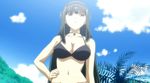  00s 1girl animated animated_gif beach bikini black_bikini breasts cleavage kimi_ga_aruji_de_shitsuji_ga_ore_de kuonji_shinra large_breasts sky solo 