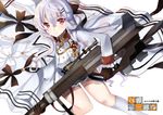  aiguillette artist_name bangs black_gloves blurry blush breasts closed_mouth coat commentary_request copyright_name crossed_bangs depth_of_field eyebrows_visible_through_hair girls_frontline gloves gun hair_between_eyes hair_ornament hairclip holding holding_gun holding_weapon iws-2000_(girls_frontline) jacket_on_shoulders kneehighs long_hair long_sleeves looking_at_viewer lunacats medium_breasts open_clothes open_coat red_eyes rifle silver_hair sniper_rifle solo steyr_iws_2000 thighs tsurime weapon white_hair white_legwear 