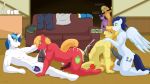  2019 absurd_res animal_genitalia animal_penis anthro applejack_(mlp) balls big_macintosh_(mlp) braeburn_(mlp) cainesart clothing cum cutie_mark dialogue digital_media_(artwork) earth_pony english_text equine equine_penis friendship_is_magic group group_sex hi_res horn horse inside kneeling male male/male mammal medial_ring my_little_pony open_mouth oral pegasus penis pony sex shining_armor_(mlp) soarin_(mlp) sofa text twilight_sparkle_(mlp) unicorn vein wings wonderbolts_(mlp) 