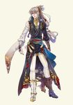  boots cape elbow_gloves european_clothes fire_emblem fire_emblem_if full_body glance gloves jacket jewelry kairiwhisper long_hair looking_at_viewer male_focus necklace ponytail red_eyes simple_background solo takumi_(fire_emblem_if) white_background white_hair 