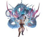  baggy_pants beard eugen_(granblue_fantasy) eyepatch facial_hair full_body granblue_fantasy gun leviathan_(granblue_fantasy) minaba_hideo mustache official_art pants rifle sea_serpent transparent_background water weapon 