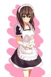  absurdres alternate_costume apron blush brown_eyes brown_hair enmaided hands_together highres inuikentarou kantai_collection maid maid_apron maid_headdress short_hair short_sleeves solo taihou_(kantai_collection) 