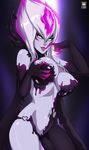  1girl breast_grab breasts erect_nipples evelynn heart kyoffie12 large_breasts league_of_legends solo 