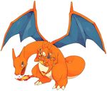  black_hair blue_eyes charizard cosplay fangs gen_1_pokemon hideko_(l33l3b) hug looking_at_another mega_charizard_y mega_charizard_y_(cosplay) no_humans open_mouth pikachu pokemon pokemon_(creature) simple_background smile standing tail-tip_fire white_background 