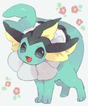  :d blush fangs floral_background full_body gen_1_pokemon grey_background grey_eyes hideko_(l33l3b) highres looking_at_viewer no_humans open_mouth pokemon pokemon_(creature) smile solo standing vaporeon 