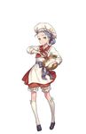 apron black_footwear bowl braid chef_hat full_body green_eyes hand_up hat highres looking_at_viewer nikki_quinnell official_art princess_principal princess_principal_game_of_mission purple_hair red_skirt shoes skirt standing transparent_background whisk white_legwear 