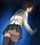  ass ghost_hunt haruyama_kazunori panties pantyshot pleated_skirt school_uniform serafuku skirt solo taniyama_mai thighhighs underwear 