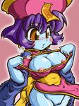  areola_slip areolae blue_skin blush bottomless breasts brown_eyes cleavage_cutout flipped_hair hat hirose_tsunami hot jiangshi lei_lei medium_breasts nipples ofuda purple_hair pussy short_hair solo sweat uncensored vampire_(game) 