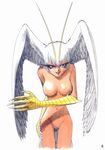  70s bird_tail claws devilman feather_hair feathered_wings feathers harpy head_wings highres monster_girl nude oldschool siren_(devilman) solo sonoda_ken'ichi wings 