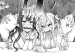  2girls ahegao asanagi ass ass_grab bdsm bent_over bit_gag blood blush bondage bound bound_wrists breasts broken_horn deep_skin doggystyle drooling enty_reward fangs fingernails gag gagged greyscale hair_ribbon head_grab heart heart-shaped_pupils hetero highres huge_breasts long_hair mole mole_under_eye monochrome multiple_boys multiple_girls nail nipple_piercing nipples nose_blush nude oni_horns original paid_reward piercing pointy_ears puffy_nipples rape restrained ribbon rolling_eyes saliva sex sidelocks spanked spanking sweat symbol-shaped_pupils tears thighhighs tongue tongue_out top-down_bottom-up torture two_side_up 