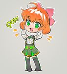  ahoge android chibi commentary freckles green_eyes head_removed highres iesupa orange_hair penny_polendina rwby rwby_chibi solo sound_effects 