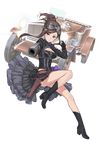  black_footwear black_gloves black_skirt boots breasts brown_hair car cleavage dorothy_(princess_principal) frilled_skirt frills full_body gloves goggles goggles_on_head ground_vehicle gun hair_bun highres holster looking_at_viewer makaria medium_breasts motor_vehicle official_art princess_principal princess_principal_game_of_mission purple_eyes skirt solo transparent_background weapon 