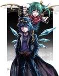  &gt;:( belt blue_eyes blue_hair chain chunk-san cirno clenched_hands closed_mouth coat commentary cosplay cowboy_shot daiyousei fairy_wings fingerless_gloves frown gakuran gloves green_hair hands_in_pockets hands_up hat high_collar ice ice_wings jojo_no_kimyou_na_bouken kuujou_joutarou kuujou_joutarou_(cosplay) long_coat long_hair long_sleeves looking_at_viewer looking_to_the_side multiple_girls open_clothes open_coat open_mouth pants reverse_trap scarf school_uniform shirt short_hair side_ponytail stand_(jojo) standing star_platinum star_platinum_(cosplay) stardust_crusaders touhou v-shaped_eyebrows wings 