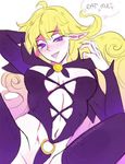  1girl ahoge blonde_hair bonpyro breasts heart long_hair open_mouth purple_eyes rwby solo very_long_hair yang_xiao_long 