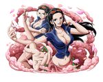  :d black_hair blue_eyes blue_jacket bodskih breasts cleavage crossed_arms eyewear_on_head floating_hair groin hand_in_hair jacket large_breasts long_hair looking_at_viewer midriff navel nico_robin one_piece open_clothes open_jacket open_mouth partially_unzipped petals sarong shiny shiny_skin short_sleeves smile solo stomach sunglasses transparent_background very_long_hair 