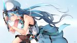  blue_eyes blue_hair blush eyebrows_visible_through_hair hat highres holding holding_sword holding_weapon lee_(saraki) long_hair looking_at_viewer original parted_lips saraki smile solo sword weapon white_hat 