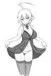  absurdres ahoge ass_visible_through_thighs babydoll bangs bare_arms blazblue blush bow bow_panties breasts choker cleavage closed_mouth commentary_request cowboy_shot es_(xblaze) eyebrows_visible_through_hair forneus_0 greyscale hair_between_eyes hair_flaps highres large_breasts looking_at_viewer monochrome navel neck_ribbon panties ribbon solo thigh_gap thighhighs underwear xblaze xblaze_code:_embryo 