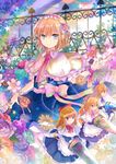  alice_margatroid apron blonde_hair blue_dress blue_eyes bow capelet dress fence flower hair_bow hair_flower hair_ornament hairband hand_up ironwork kazu_(muchuukai) lace lace-trimmed_ribbon lance light_smile lolita_hairband long_hair looking_at_viewer pink_bow pink_ribbon polearm puppet_rings puppet_strings rainbow red_ribbon ribbon rose shanghai_doll short_hair solo star touhou waist_apron weapon wrist_cuffs wrist_ribbon 