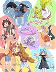  &gt;_&lt; &gt;_o =_= absurdres all_fours angry animal_ears bandaid bandaid_on_knee bangs bell belt_collar blue_dress blue_footwear blue_hair blue_legwear blue_shorts blush bow brown_hair cat_ears cat_paws cat_tail child closed_mouth collar colorful commentary_request dark_skin dog_child_(doitsuken) dog_ears dog_girl dog_tail doitsuken dress drying ear_ribbon eyebrows_visible_through_hair fang fangs fox_child_(doitsuken) fox_girl frilled_dress frills glasses green_shirt highres jingle_bell leash leash_pull lifting_person long_hair long_sleeves longcat looking_at_viewer looking_away multiple_girls navel no_shoes no_socks one_eye_closed orange_eyes orange_shirt original outstretched_arms pants pantyhose parted_lips partially_translated paws pink_pants pulling red_eyes red_hair red_ribbon red_shorts ribbon sandals sharp_teeth shirt shoes short_eyebrows short_hair short_sleeves shorts shouting slit_pupils socks squatting standing standing_on_one_leg stretch stuck tail tail_bell tail_ribbon tears teeth thick_eyebrows translation_request trembling upside-down white_dress white_legwear yawning 