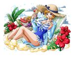  :p blonde_hair blue_eyes blue_jacket blue_ribbon blue_swimsuit bodskih breasts casual_one-piece_swimsuit cleavage collarbone flower frilled_swimsuit frills hat hat_ribbon hibiscus hood hooded_jacket jacket jewelry koala_(one_piece) large_breasts looking_at_viewer necklace one-piece_swimsuit one_piece open_clothes open_jacket parfait red_flower ribbon short_hair sitting solo straw_hat striped striped_ribbon sun_hat swimsuit tongue tongue_out transparent_background 