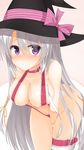  ayachi_nene blush breasts choker hat highres long_hair looking_at_viewer makochan42 medium_breasts navel purple_eyes ribbon sanoba_witch silver_hair solo witch_hat 