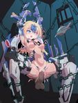  1girl bdsm blazblue blonde_hair blue_eyes bondage bottomless censored chains infraton mu-12 restrained sex text 