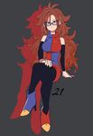  1girl android_21 ankle_boots arm_warmers artist_request big_hair black-framed_glasses black_nails black_pantyhose blue_eyes breasts brown_eyes curly_hair dragon_ball dragon_ball_fighterz earrings female glasses high_heel_boots legs_crossed long_hair multicolored_boots multicolored_clothes multicolored_dress nail_polish pantyhose sitting solo 