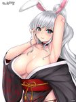  :q animal_ears aqua_eyes areola_slip areolae arm_up armpits bangs black_kimono black_panties blush breasts bunny_ears choker cleavage collarbone commentary_request dungeon_and_fighter groin heart heart-shaped_pupils japanese_clothes kimono knight_(dungeon_and_fighter) large_breasts long_hair long_sleeves looking_at_viewer naughty_face no_bra obi off_shoulder panties ponytail sash shaojiang side-tie_panties smile solo symbol-shaped_pupils tongue tongue_out underwear wide_sleeves 