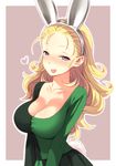  animal_ears blonde_hair blue_eyes breasts bunny_ears bunny_tail character_request cleavage collarbone dragon_quest fuyube_rion heart highres large_breasts long_hair looking_at_viewer open_mouth skirt smile solo tail 