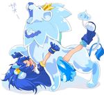  ^_^ animal_ears bestiality blue_footwear blue_gloves blue_hair blush boots closed_eyes commentary_request crown crystal_animal_(precure) cure_gelato extra_ears fang fangs gloves happy_sex hetero kikurage_(crayon_arts) kirakira_precure_a_la_mode leg_up lion lion_ears lion_tail long_hair lying magical_girl on_back open_mouth precure sex simple_background tail tategami_aoi white_background 