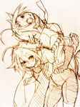  2girls ahoge ariarikapibara2 blazblue braid eyepatch lambda-11 monochrome multiple_girls nu-13 single_braid 