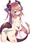  :p absurdres akanbe ass bikini blue_eyes blue_ribbon dragon_tail elizabeth_bathory_(fate) elizabeth_bathory_(fate)_(all) fate/extra fate/extra_ccc fate_(series) flat_chest from_behind hair_ribbon highres horns long_hair looking_at_viewer looking_back omucchan_(omutyuan) ribbon solo striped striped_bikini swimsuit tail tongue tongue_out v-shaped_eyebrows 
