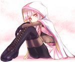  black_gloves boots cloak closed_mouth eyebrows_visible_through_hair gloves highres hood hood_up hooded_cloak looking_at_viewer magia_record:_mahou_shoujo_madoka_magica_gaiden magical_girl mahou_shoujo_madoka_magica navel pink_eyes pink_hair silve skirt smile solo tamaki_iroha white_background 
