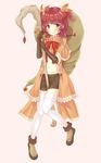  akino_kaede blush brown_gloves brown_shorts capelet closed_mouth elbow_gloves eyebrows_visible_through_hair gloves hat highres irise looking_at_viewer magia_record:_mahou_shoujo_madoka_magica_gaiden magical_girl mahou_shoujo_madoka_magica navel orange_eyes red_hair shorts smile solo staff thighhighs weapon white_background white_legwear witch_hat 