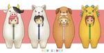  :3 :d ahagon_umiko animal_costume bangs bear_sleeping_bag black_hair blonde_hair blue_eyes blunt_bangs blush braid brown_eyes brown_hair cat_costume closed_mouth commentary_request copyright_name cow_costume dog_costume english frown full_body hair_between_eyes hair_bobbles hair_flaps hair_ornament highres jitome looking_at_viewer mochizuki_momiji multiple_girls narumi_tsubame new_game! nohohon_(kingdam1945) o_o open_mouth pink_hair sakura_nene shiisaa_costume side_braid single_braid sleeping_bag smile sparkling_eyes standing thick_eyebrows v-shaped_eyebrows x_hair_ornament zipper 