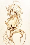  1girl ahoge ariarikapibara2 ass blazblue braid eyepatch monochrome nu-13 single_braid solo 