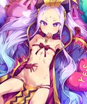  bare_shoulders blue_hair blush bow bow_bra bra breasts choker fate/grand_order fate_(series) gloves gradient_hair hat heart heart-shaped_pupils heart_pillow loincloth long_hair looking_at_viewer mouth_hold multicolored_hair navel pillow purple_eyes purple_hair red_gloves ribbon ribbon_bra small_breasts solo spread_navel string string_bra symbol-shaped_pupils toraishi_666 underwear wu_zetian_(fate/grand_order) yes yes-no_pillow 