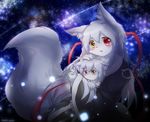  2girls artist_request fox furry heterochromia long_hair mother_and_daugther multiple_girls night open_mouth red_eyes white_hair yellow_eyes 