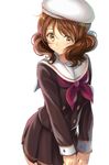  absurdres beret brown_eyes brown_serafuku brown_skirt cowboy_shot hat hibike!_euphonium highres looking_at_viewer mou_(piooooon) neckerchief oumae_kumiko red_neckwear sailor_collar school_uniform serafuku short_hair simple_background skirt solo white_background white_hat white_sailor_collar 