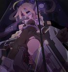  1girl ahoge blazblue blonde_hair bodysuit braid breasts infraton lambda-11 mecha_musume oral red_eyes single_braid solo text thighhighs torn_clothes vaginal very_long_hair 