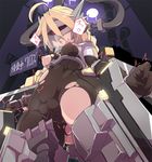  1girl ahoge blazblue blonde_hair bodysuit braid breasts cameltoe infraton lambda-11 mecha_musume red_eyes single_braid solo thighhighs torn_clothes very_long_hair 