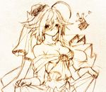  1girl ariarikapibara2 blazblue bouquet flower hair_flower hair_ornament lambda-11 looking_at_viewer sketch solo wedding_dress 