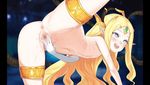  1boy 1girl anus ass blonde_hair blue_eyes censored flat_chest legs long_hair navel nipples open_mouth pointy_ears pussy pussy_juice sex tokyo_tenma_devil_prison tongue vaginal 