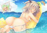  &gt;_&lt; 2girls ? ass banana_boat bangs barefoot bikini bikini_pull black_bow black_ribbon blank_eyes blonde_hair blue_sky blush bow braid breasts cloud cloudy_sky collarbone day eyebrows_visible_through_hair flailing flying_sweatdrops frilled_hairband frills green_hair hair_bow hair_ornament hair_ribbon hair_tie hairband hairclip halter_top halterneck horizon inflatable_toy looking_at_viewer looking_back multiple_girls nose_blush o_o ocean on_banana open_mouth original outdoors partially_visible_vulva polka_dot purinko ribbon shoulder_blades side-tie_bikini sky small_breasts solo spoken_question_mark swimsuit two_side_up untied untied_bikini wardrobe_malfunction water white_bikini 