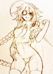  1girl ahoge ariarikapibara2 blazblue braid eyepatch monochrome nu-13 single_braid smile solo 