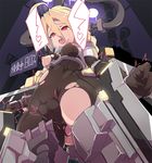  1girl ahoge blazblue blonde_hair bodysuit braid breasts cameltoe infraton lambda-11 mecha_musume red_eyes single_braid solo thighhighs torn_clothes very_long_hair 