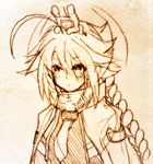  1girl ahoge ariarikapibara2 blazblue braid lambda-11 monochrome single_braid solo 