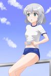  1girl blush breasts green_eyes navel sanya_v_litvyak small_breasts solo strike_witches white_hair world_witches_series 